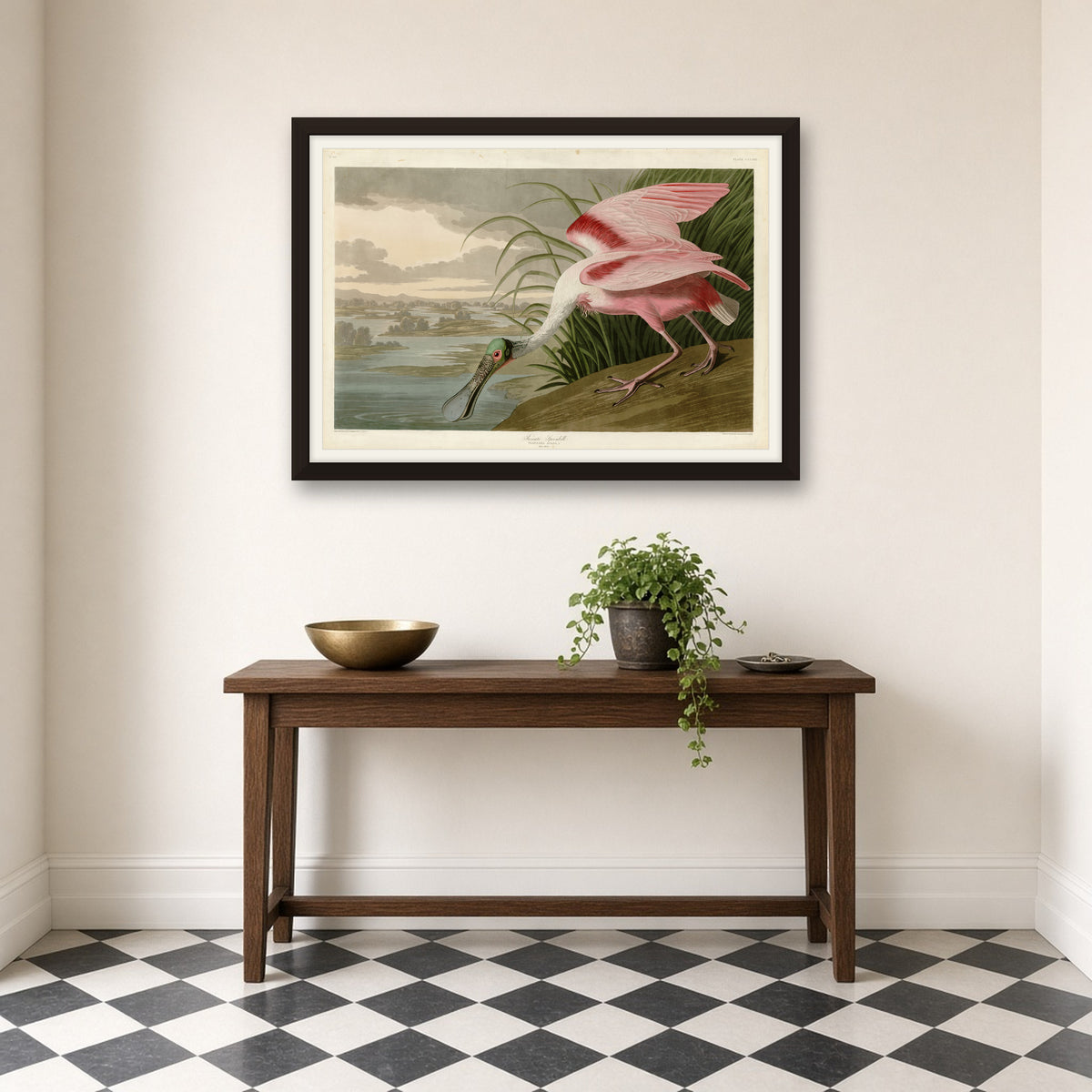 Roseate Spoonbill, Plate 321 from Birds of America by John James Audubon — room mockup