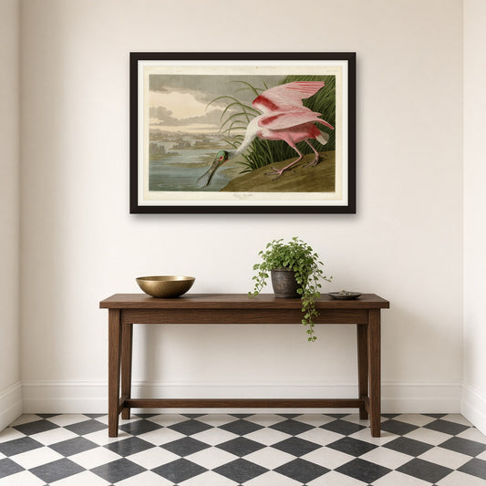 Roseate Spoonbill, Plate 321 from Birds of America by John James Audubon — room mockup