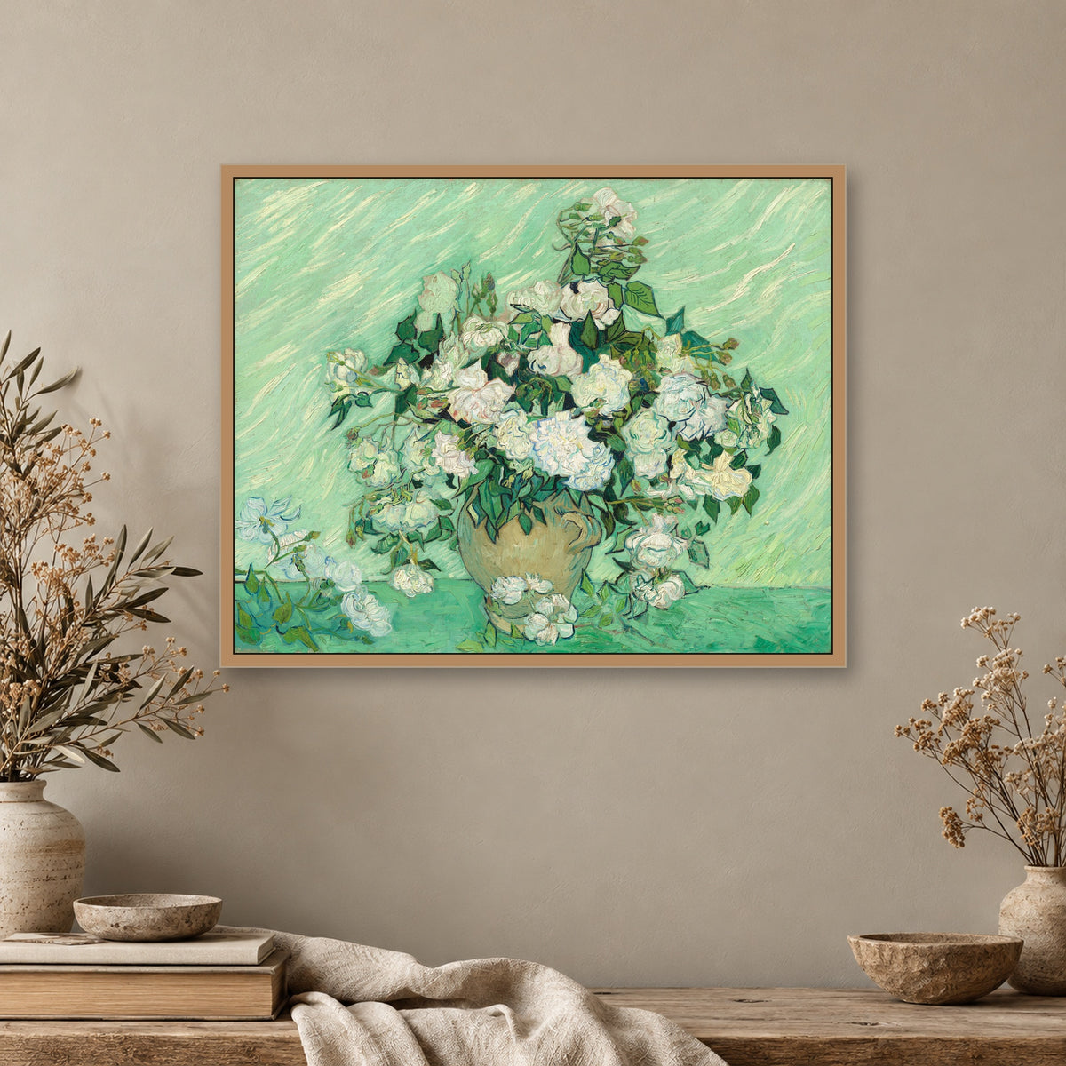 Roses by Vincent van Gogh — framed room mockup