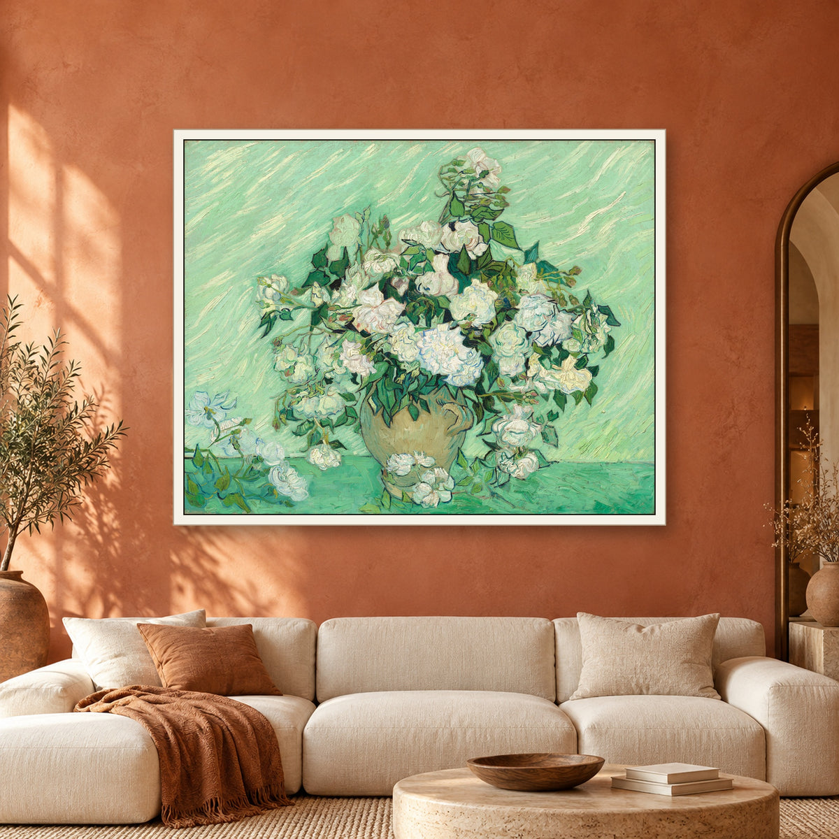 Roses by Vincent van Gogh — framed interior mockup