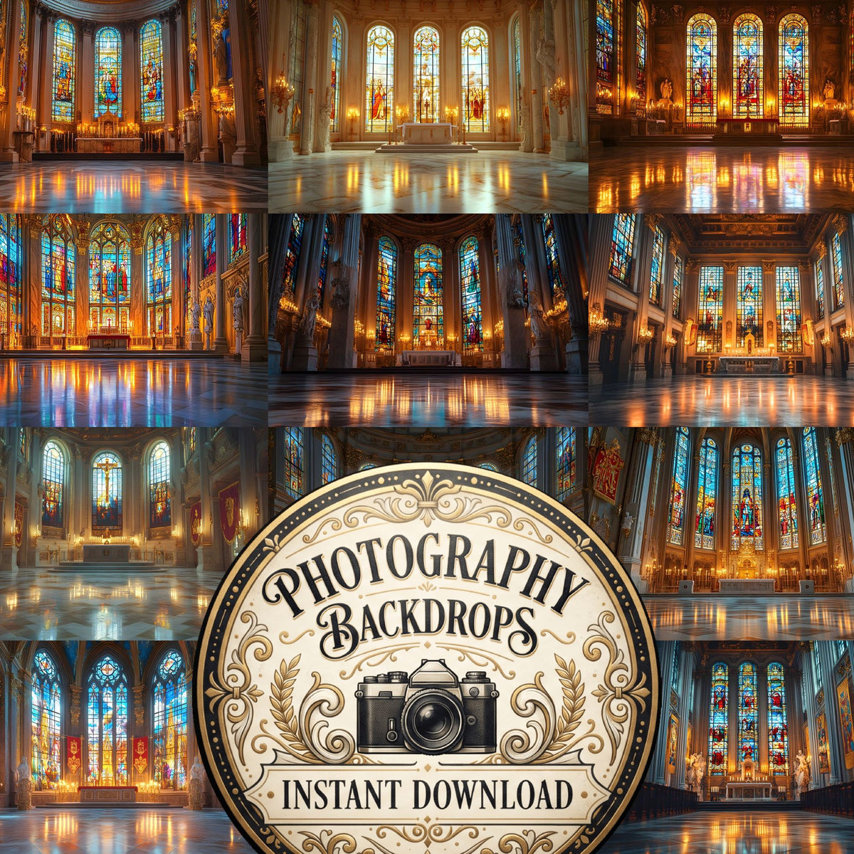 Royal Chapel Stained Glass digital photography backdrops, preview of the downloadable set