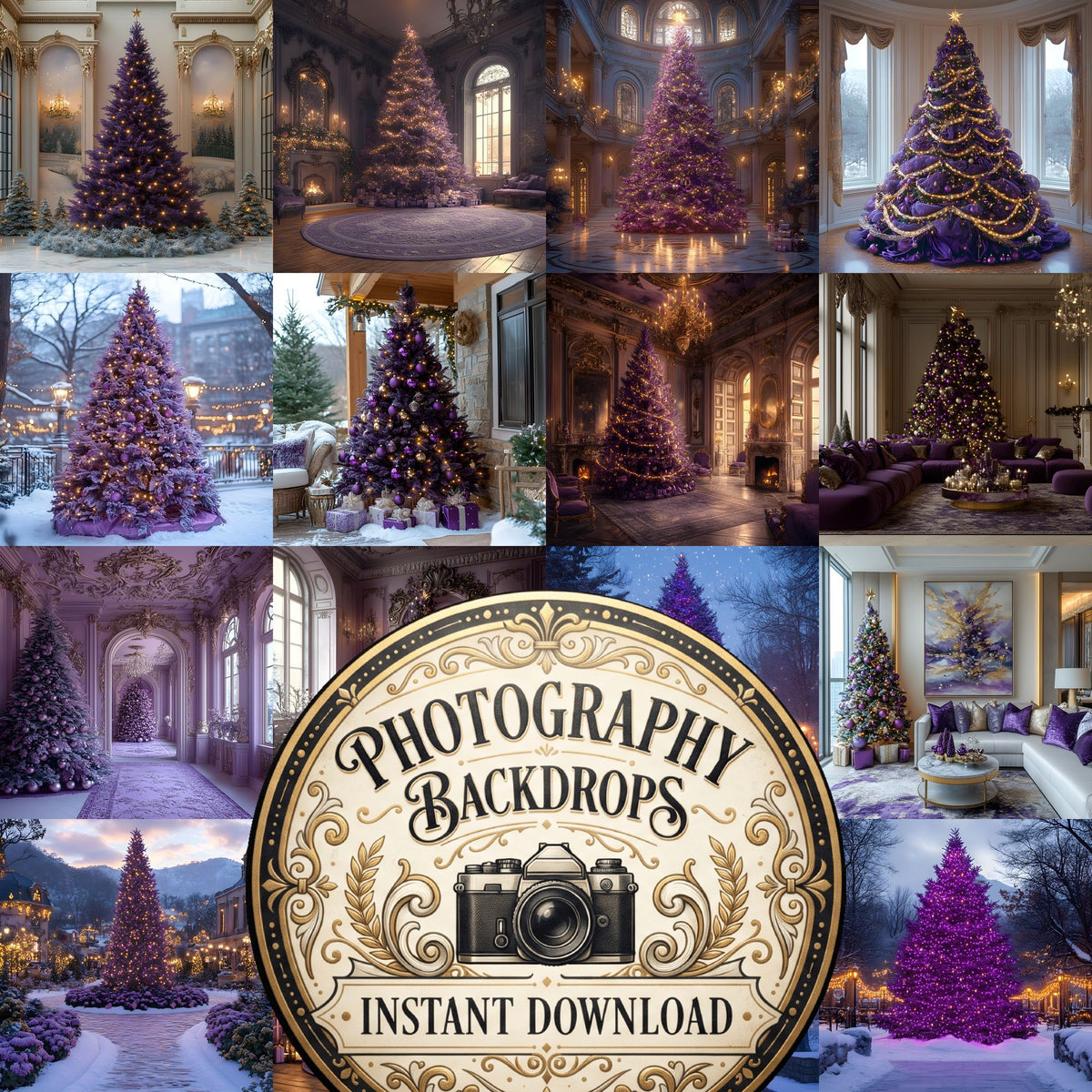 Royal Christmas digital photography backdrops, preview of the downloadable set