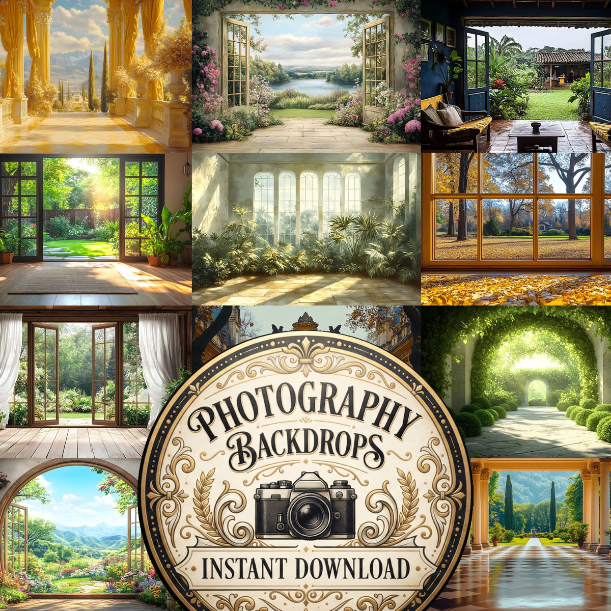 Royal Gold Garden Studio floral digital photography backdrops, preview of the downloadable set