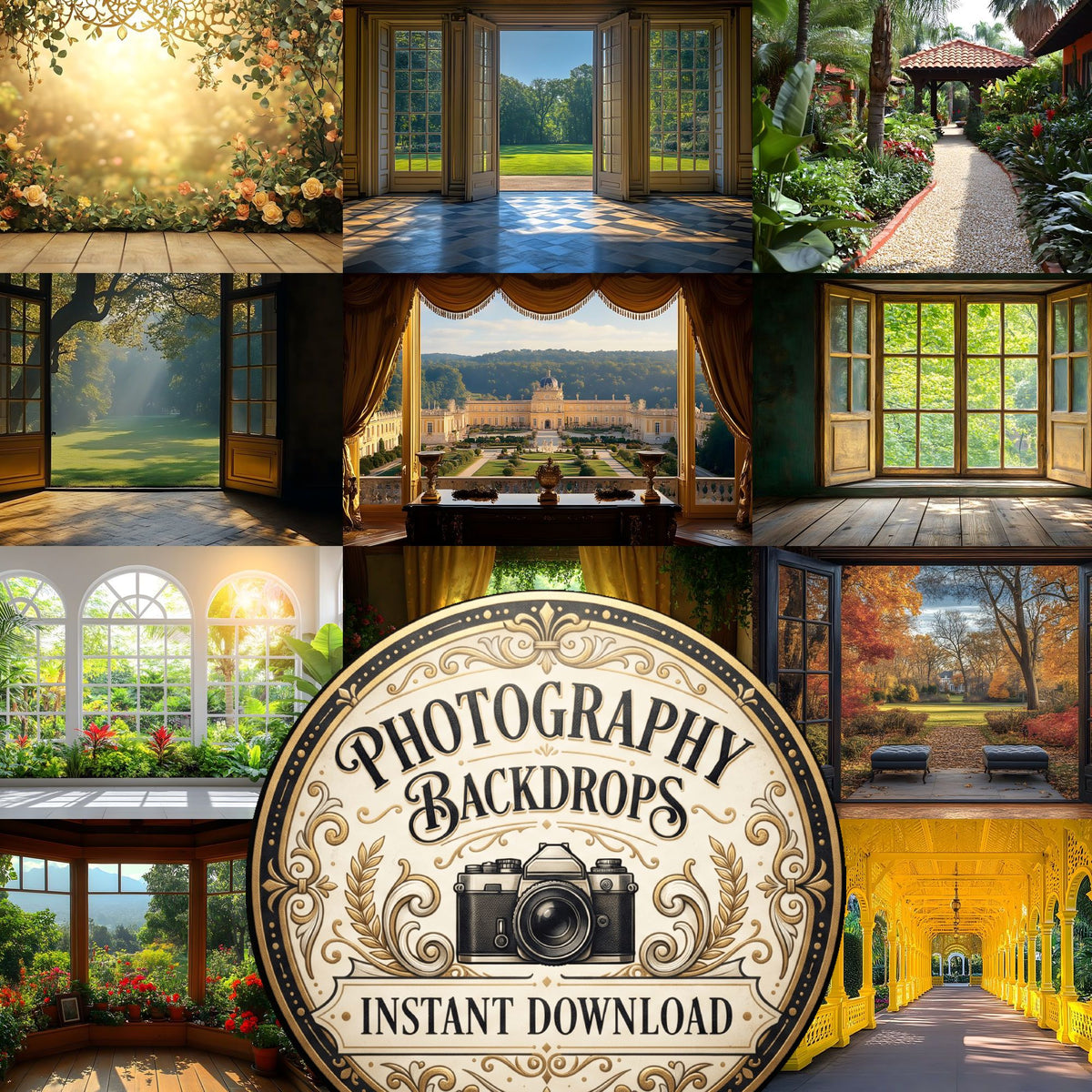 Royal Gold Garden Studio floral digital photography backdrops, preview of the downloadable set
