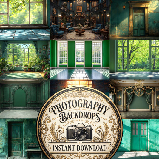 Royal Green Interior digital photography backdrops, preview of the downloadable set