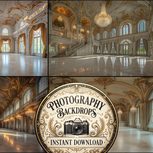 Royal Ornate Ballroom digital photography backdrops, preview of the downloadable set