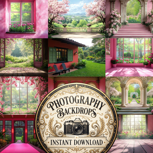 Royal Pink Garden Studio floral digital photography backdrops, preview of the downloadable set