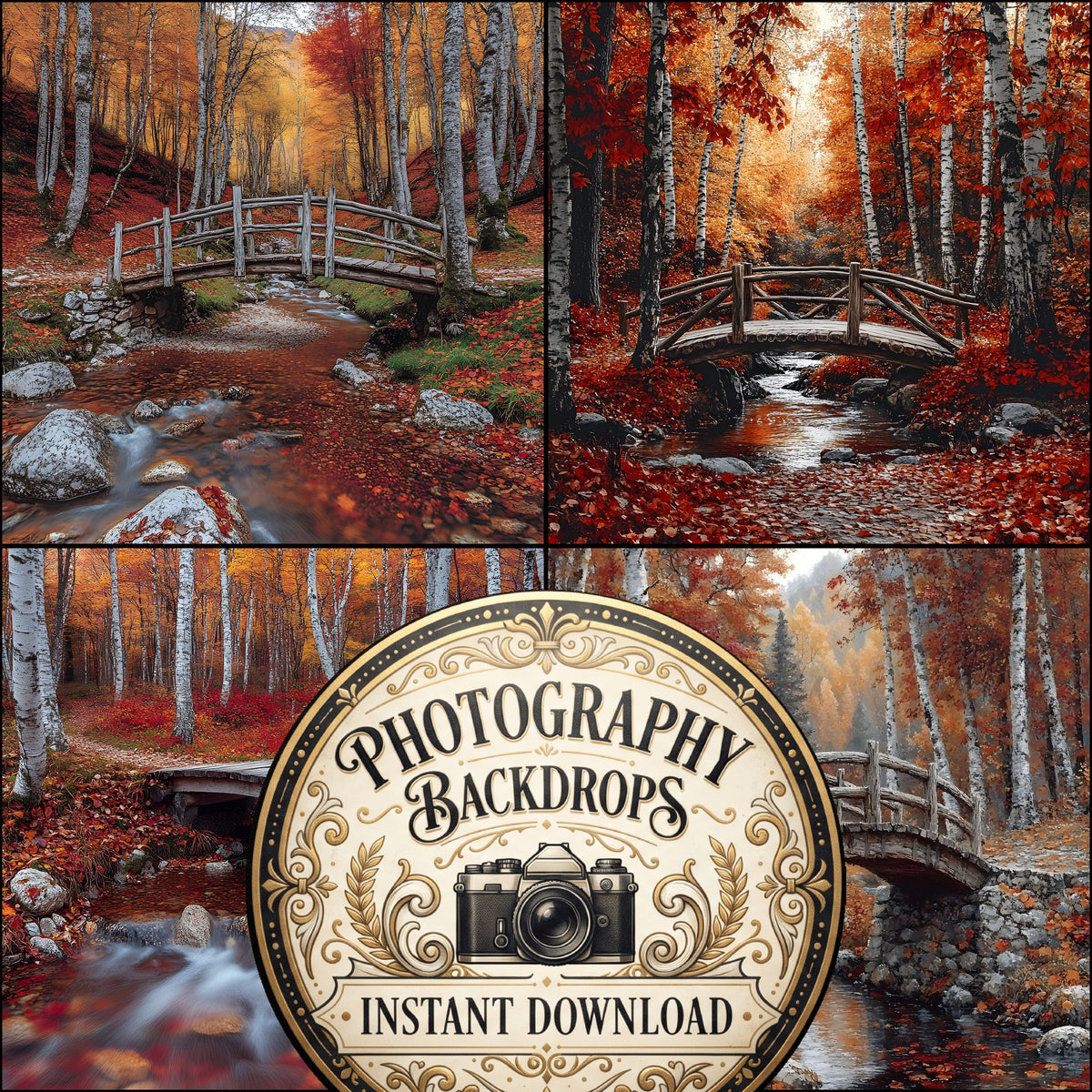 Rustic Forest digital photography backdrops, preview of the downloadable set