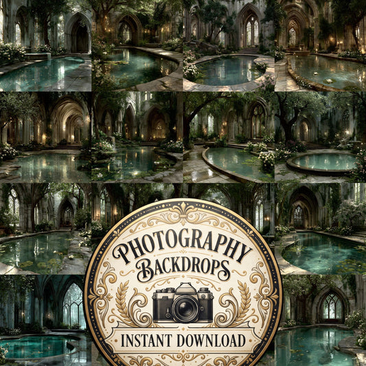 Sacred Elven Cathedral Garden floral digital photography backdrops, preview of the downloadable set