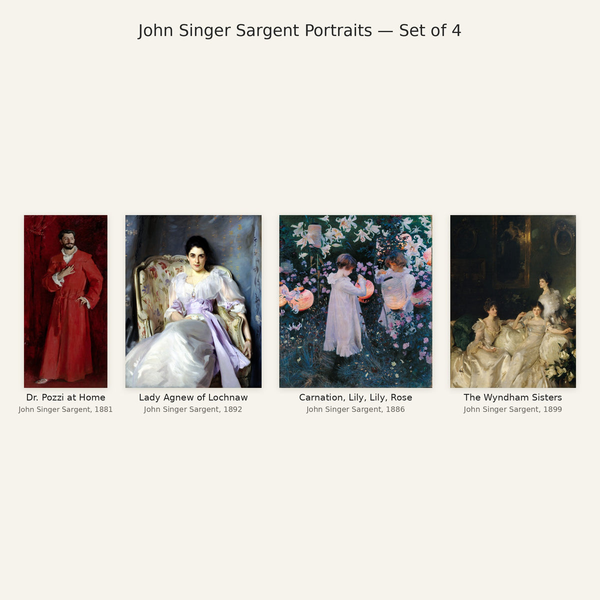 Sargent Portraits Gallery Wall Set of 4 — all paintings in the set