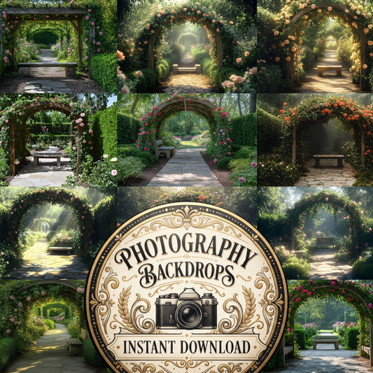 Secret Garden Arbour floral digital photography backdrops, preview of the downloadable set