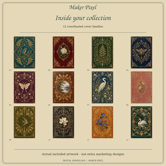 Secret Library Book Covers and Spines - 50 Printable Sheets, PDF and 36 Separate JPG Panels — Contents