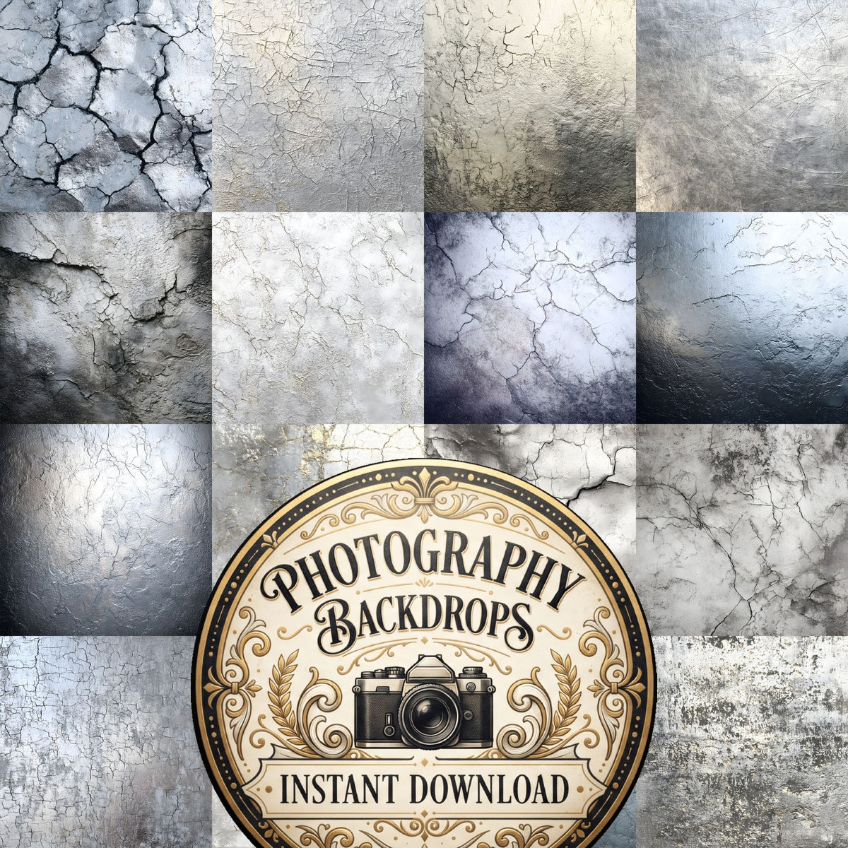 Shining Silver Plain digital photography backdrops, preview of the downloadable set