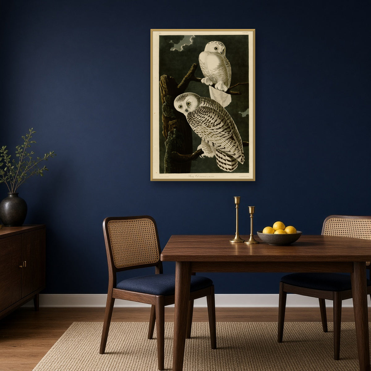 Snowy Owl, Plate 121 from Birds of America by John James Audubon — room mockup