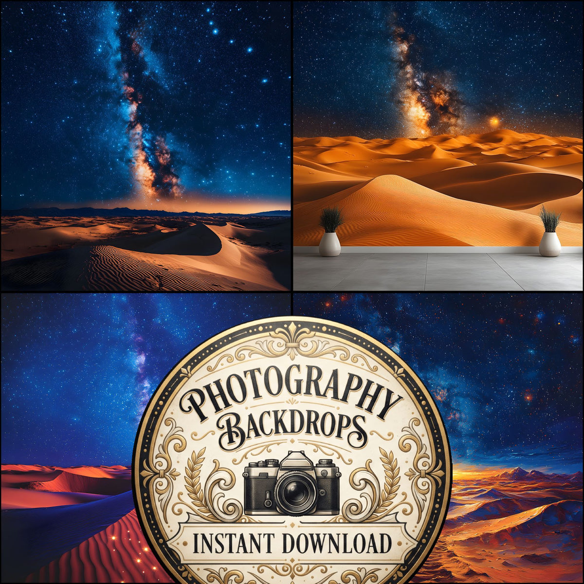 Starry Desert celestial digital photography backdrops, preview of the downloadable set