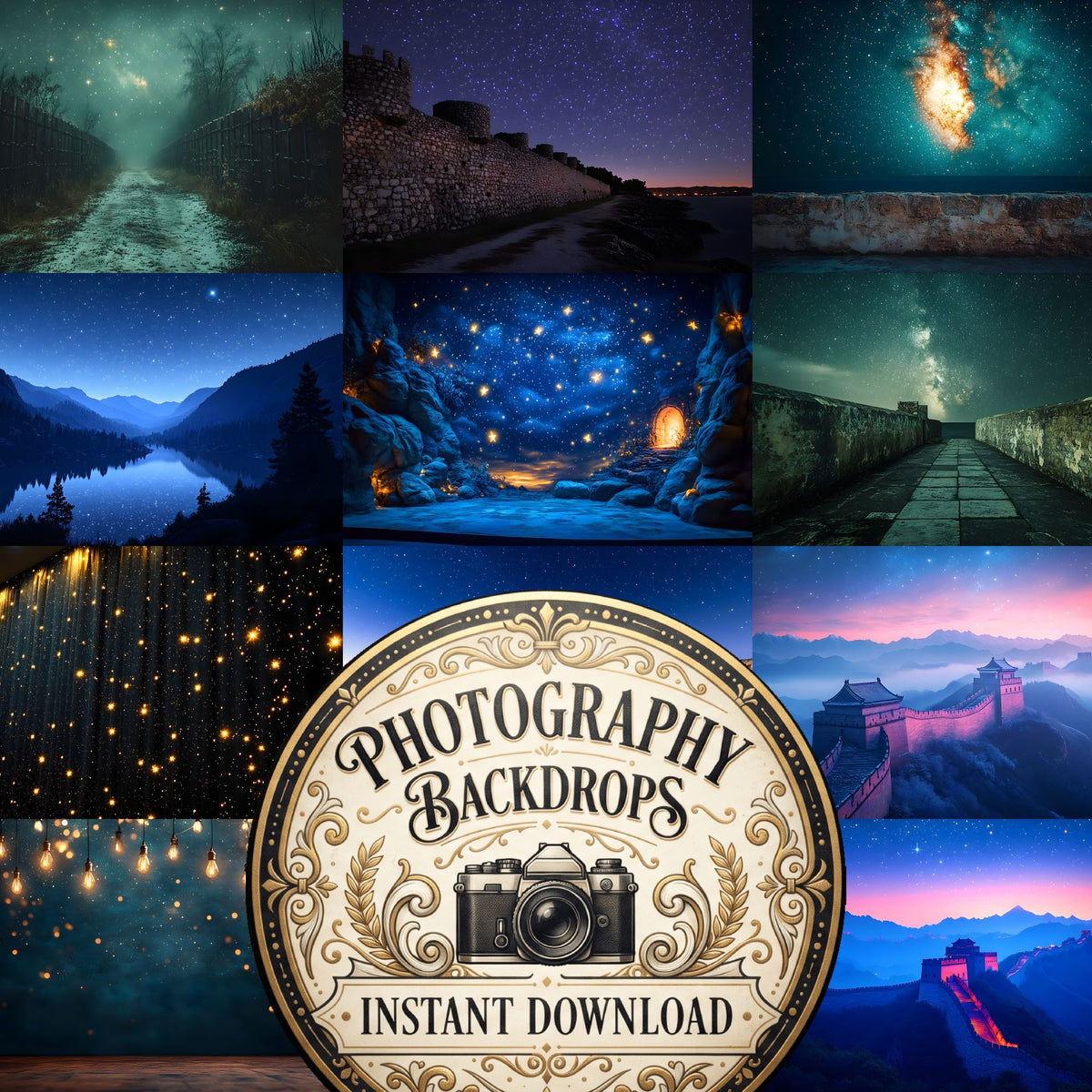 Starry Night Portrait celestial digital photography backdrops, preview of the downloadable set