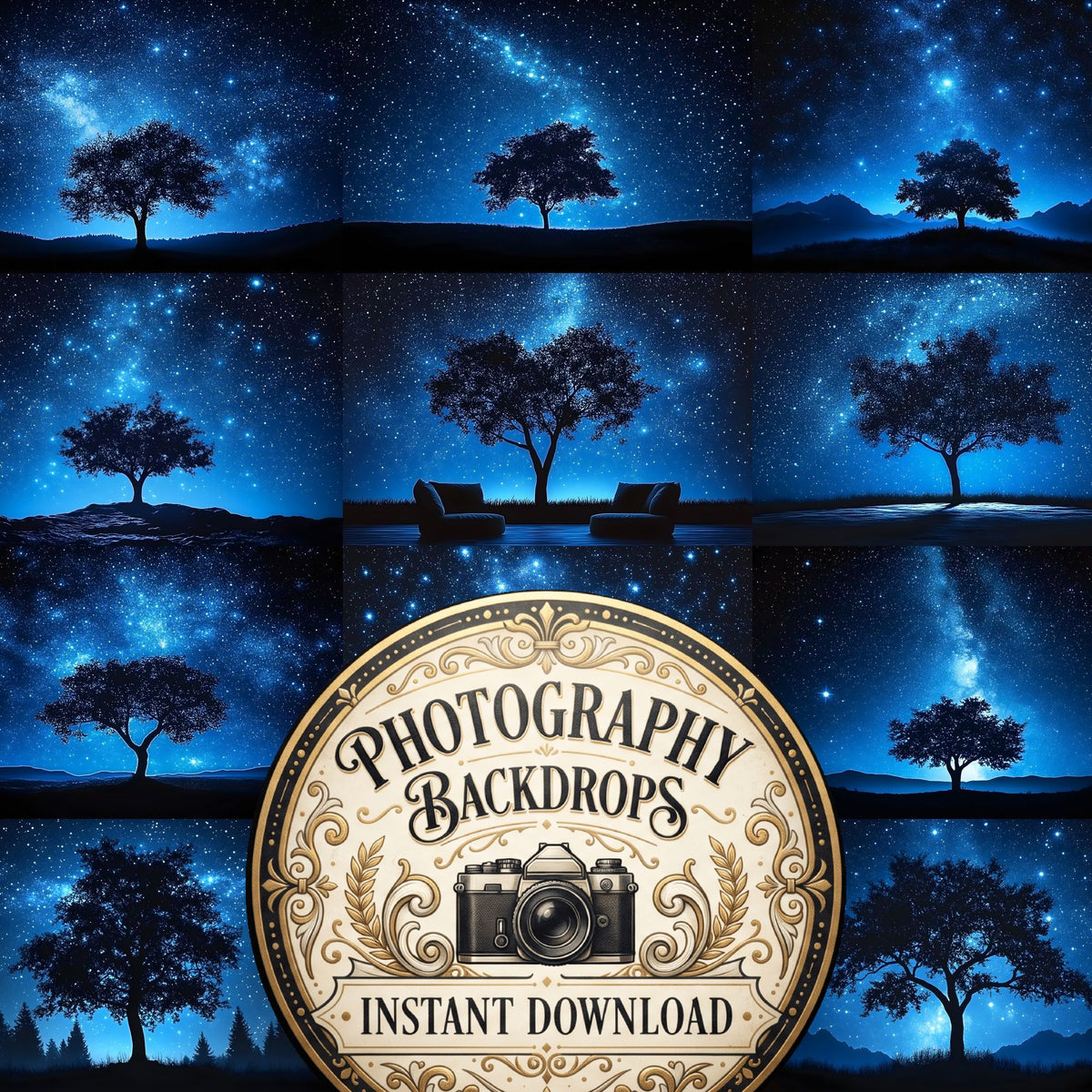 Starry Night Sky celestial digital photography backdrops, preview of the downloadable set