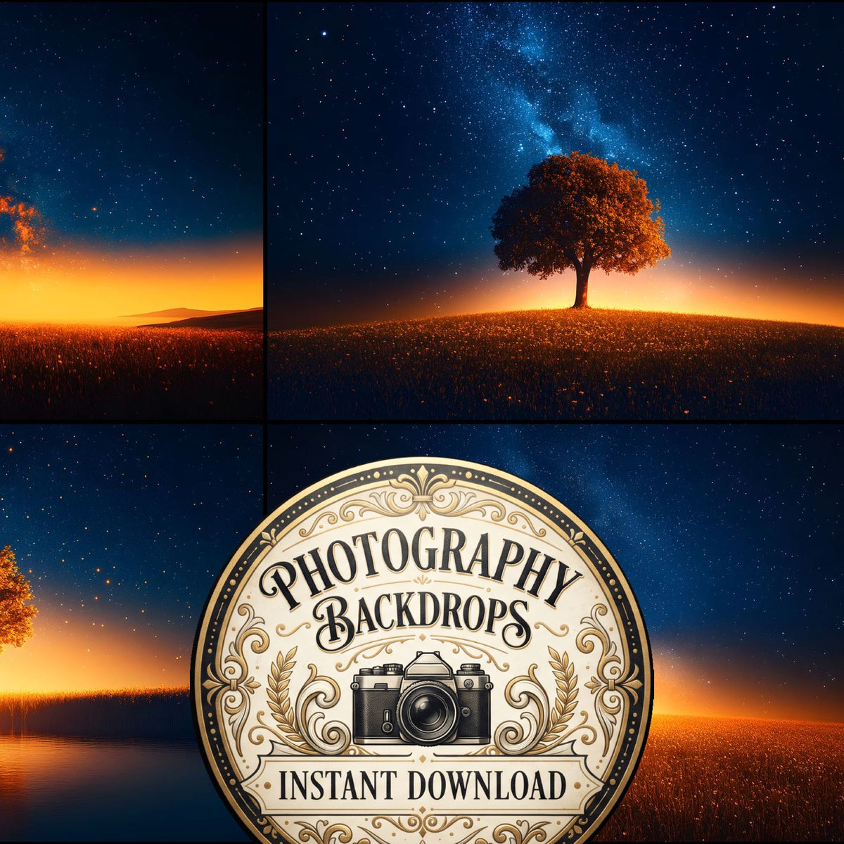 Starry Night Sky celestial digital photography backdrops, preview of the downloadable set