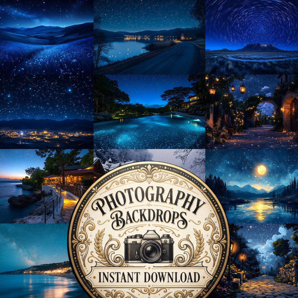 Starry Night celestial digital photography backdrops, preview of the downloadable set