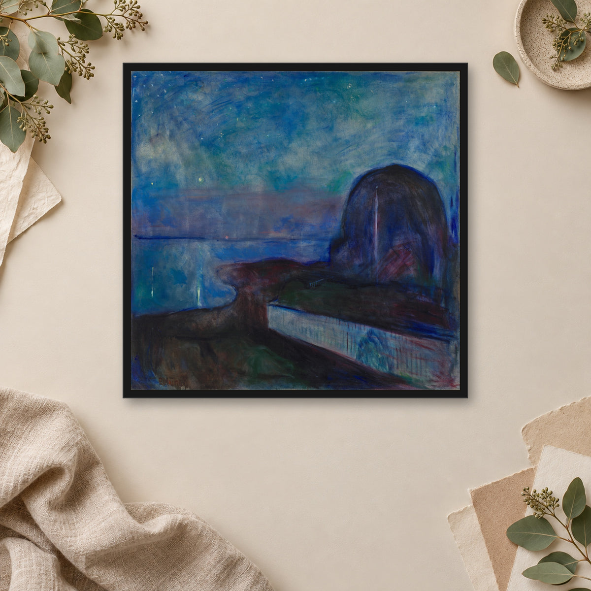 Starry Night by Edvard Munch — framed room mockup