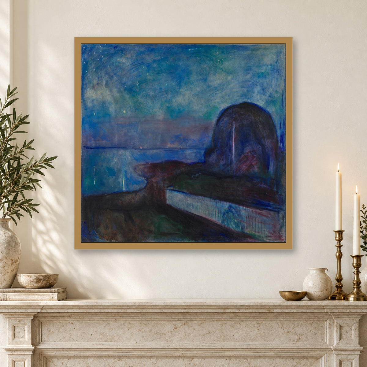 Starry Night by Edvard Munch — framed interior mockup