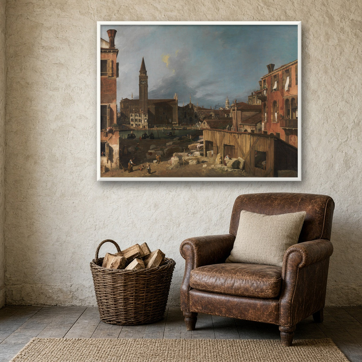 The Stonemason's Yard by Canaletto — room mockup