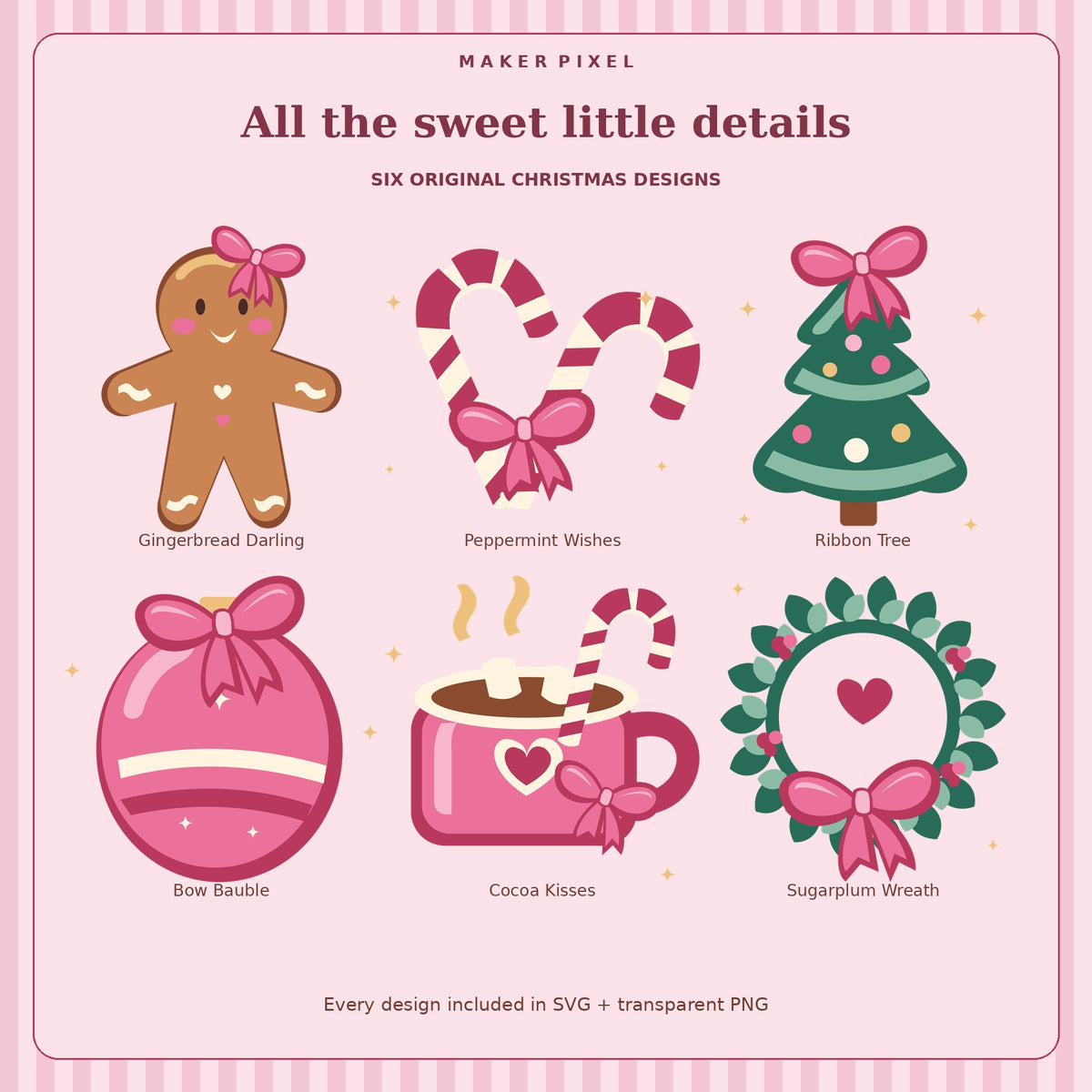 Sugarplum Christmas SVG + PNG Pack – 6 Retro Coquette Holiday Designs