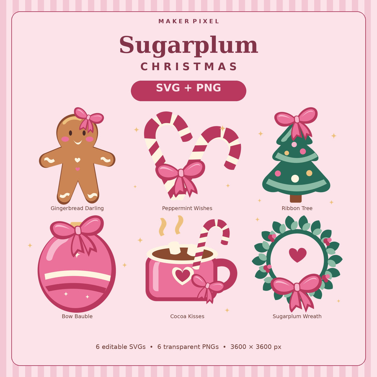 Sugarplum Christmas SVG + PNG Pack – 6 Retro Coquette Holiday Designs