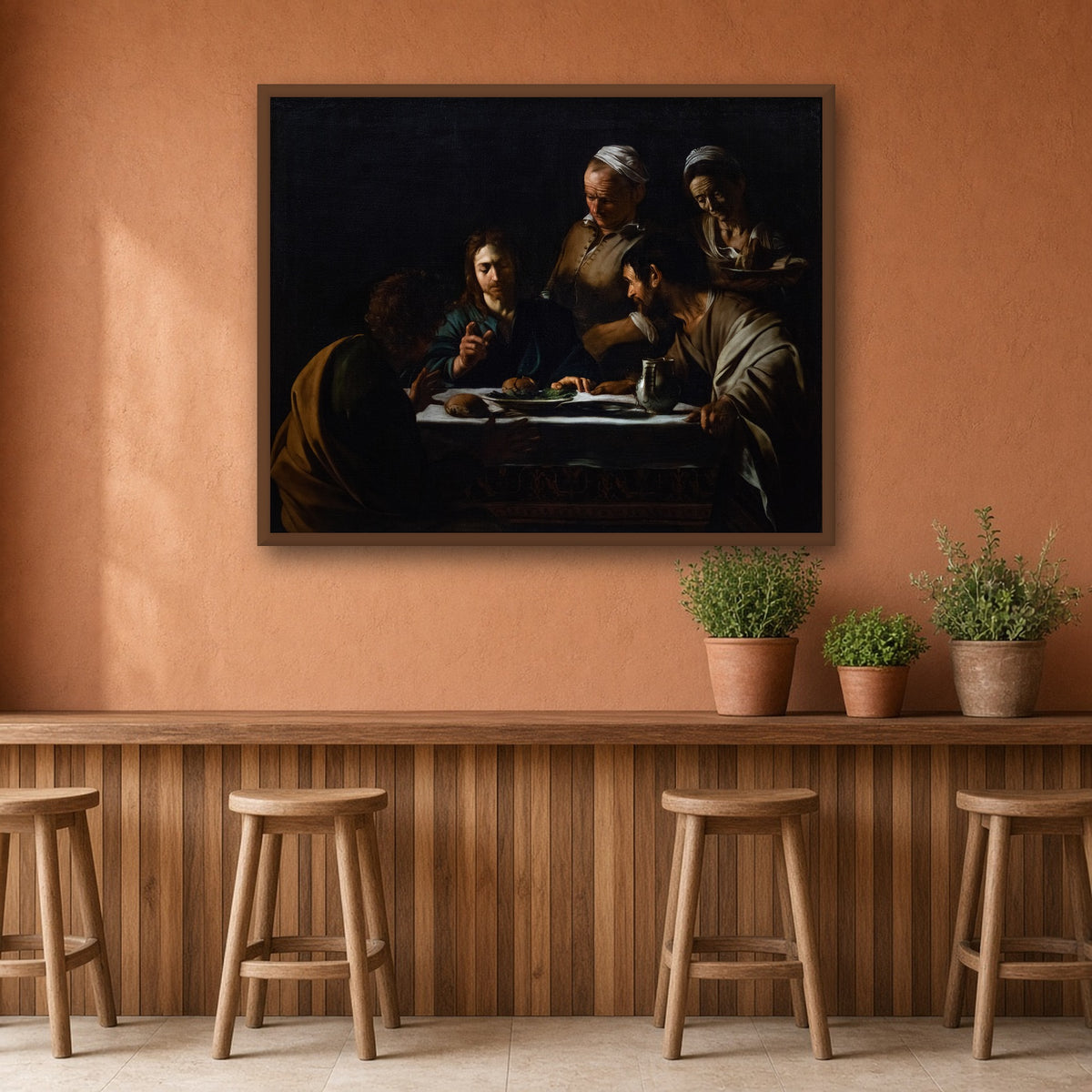 Supper at Emmaus by Caravaggio — room mockup