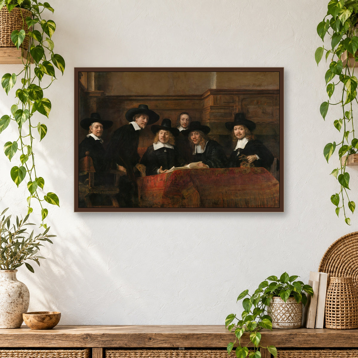 Syndics of the Drapers' Guild by Rembrandt — framed room mockup