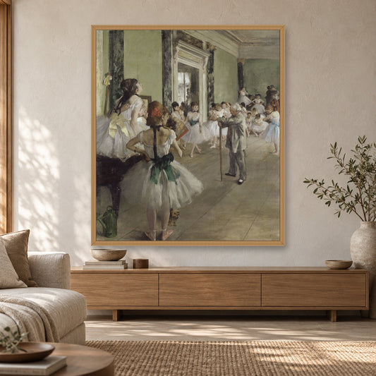 The Ballet Class by Edgar Degas — oak frame, Scandi Japandi living room mockup