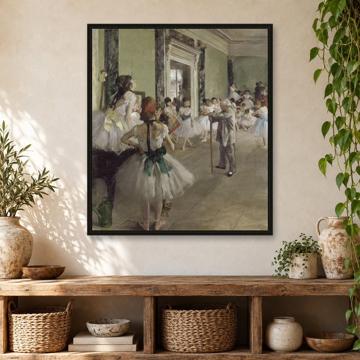 The Ballet Class by Edgar Degas — black frame, boho shelf mockup