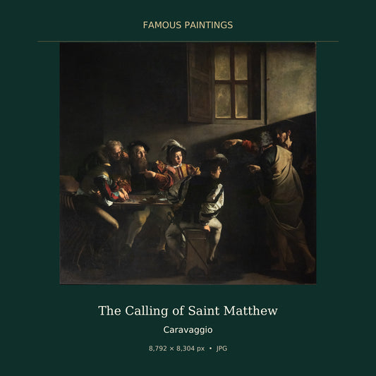 The Calling of Saint Matthew by Caravaggio — painting cover, 8792 × 8304 px