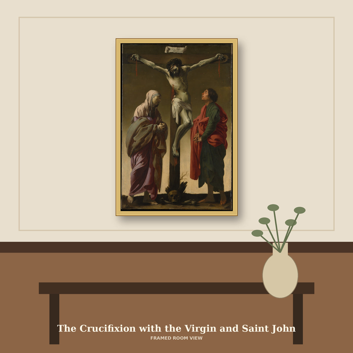 The Crucifixion with the Virgin and Saint John by Hendrick ter Brugghen, room mockup