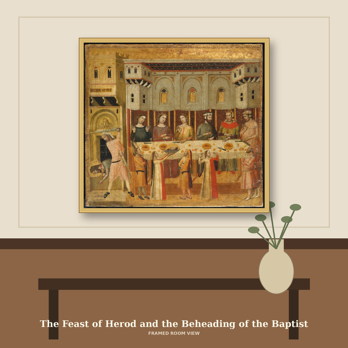 The Feast of Herod and the Beheading of the Baptist by Giovanni Baronzio, room mockup