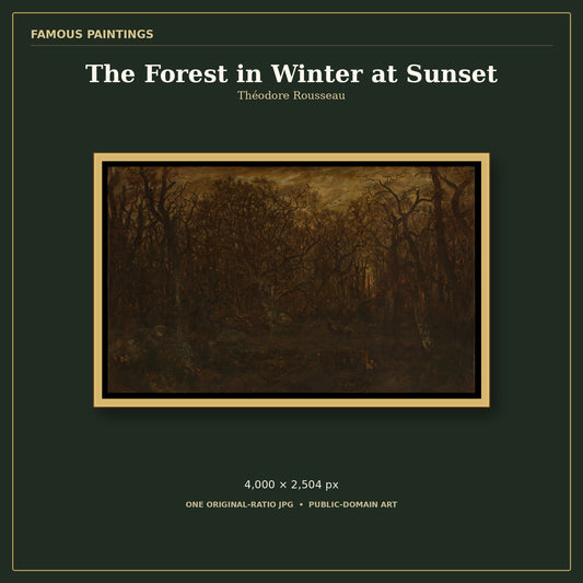 The Forest in Winter at Sunset by Théodore Rousseau, cover preview