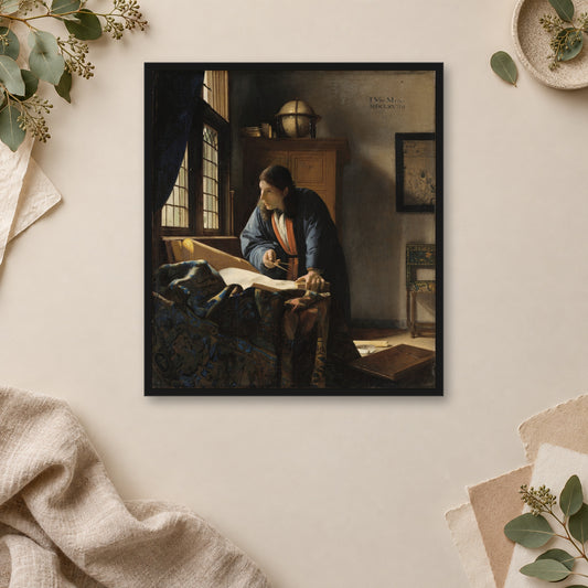 The Geographer by Johannes Vermeer — framed room mockup