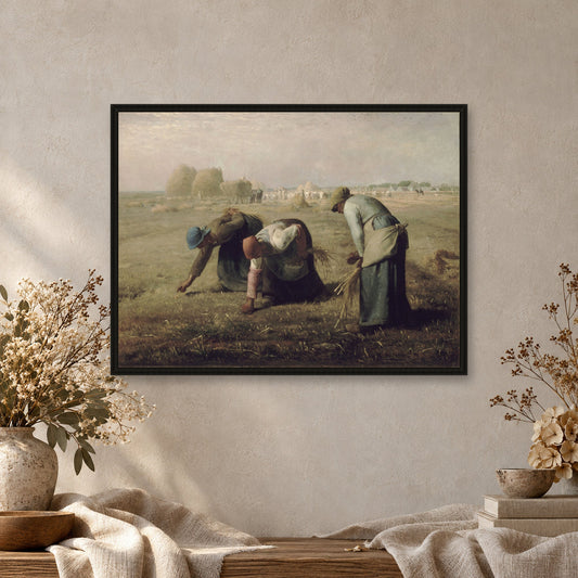 The Gleaners by Jean-François Millet — black frame, close-up with props mockup