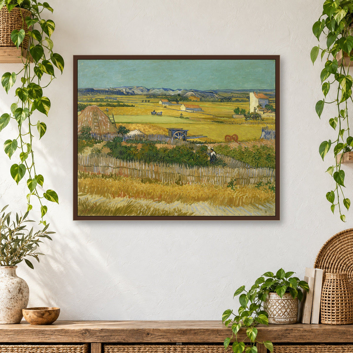 The Harvest by Vincent van Gogh — framed room mockup
