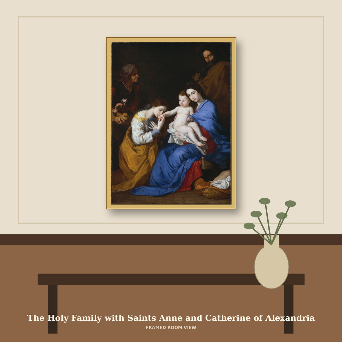The Holy Family with Saints Anne and Catherine of Alexandria by Jusepe de Ribera (called Lo Spagnoletto), room mockup