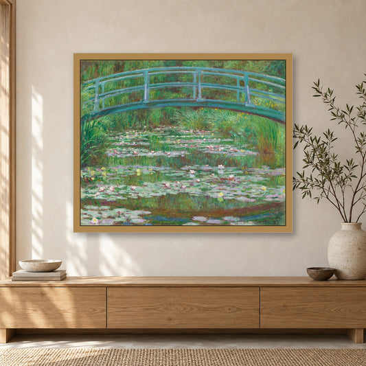 The Japanese Footbridge by Claude Monet — framed room mockup
