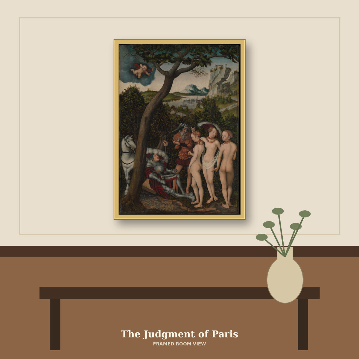 The Judgment of Paris by Lucas Cranach the Elder, room mockup