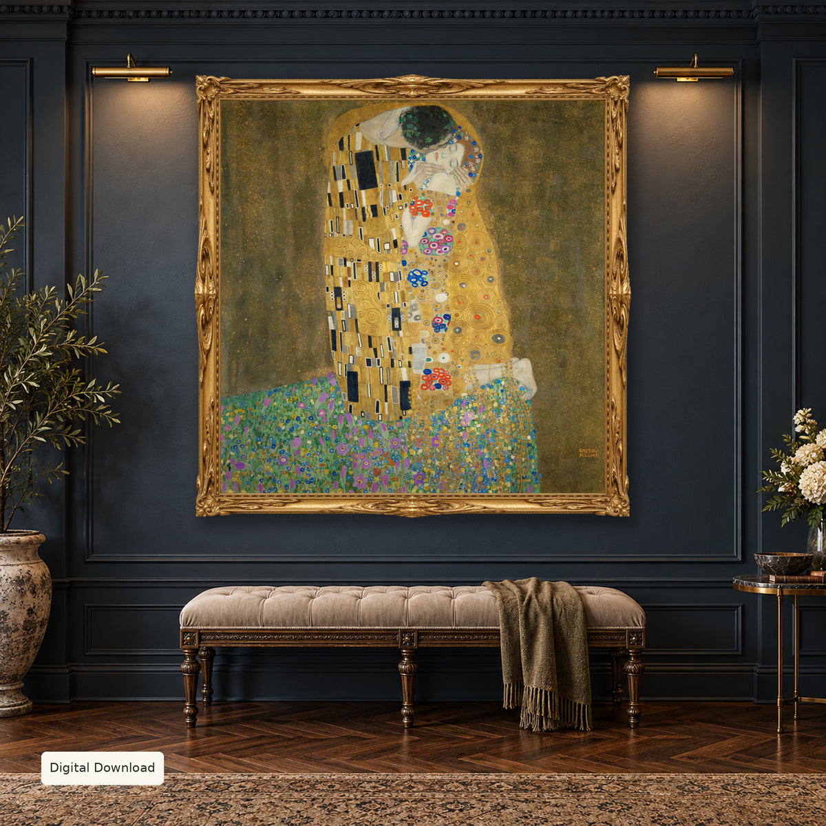 The Kiss by Gustav Klimt — gallery_dark / gold gallery mockup