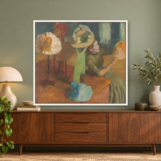 The Millinery Shop by Edgar Degas — framed room mockup