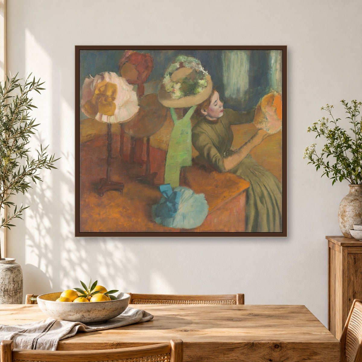 The Millinery Shop by Edgar Degas — framed interior mockup