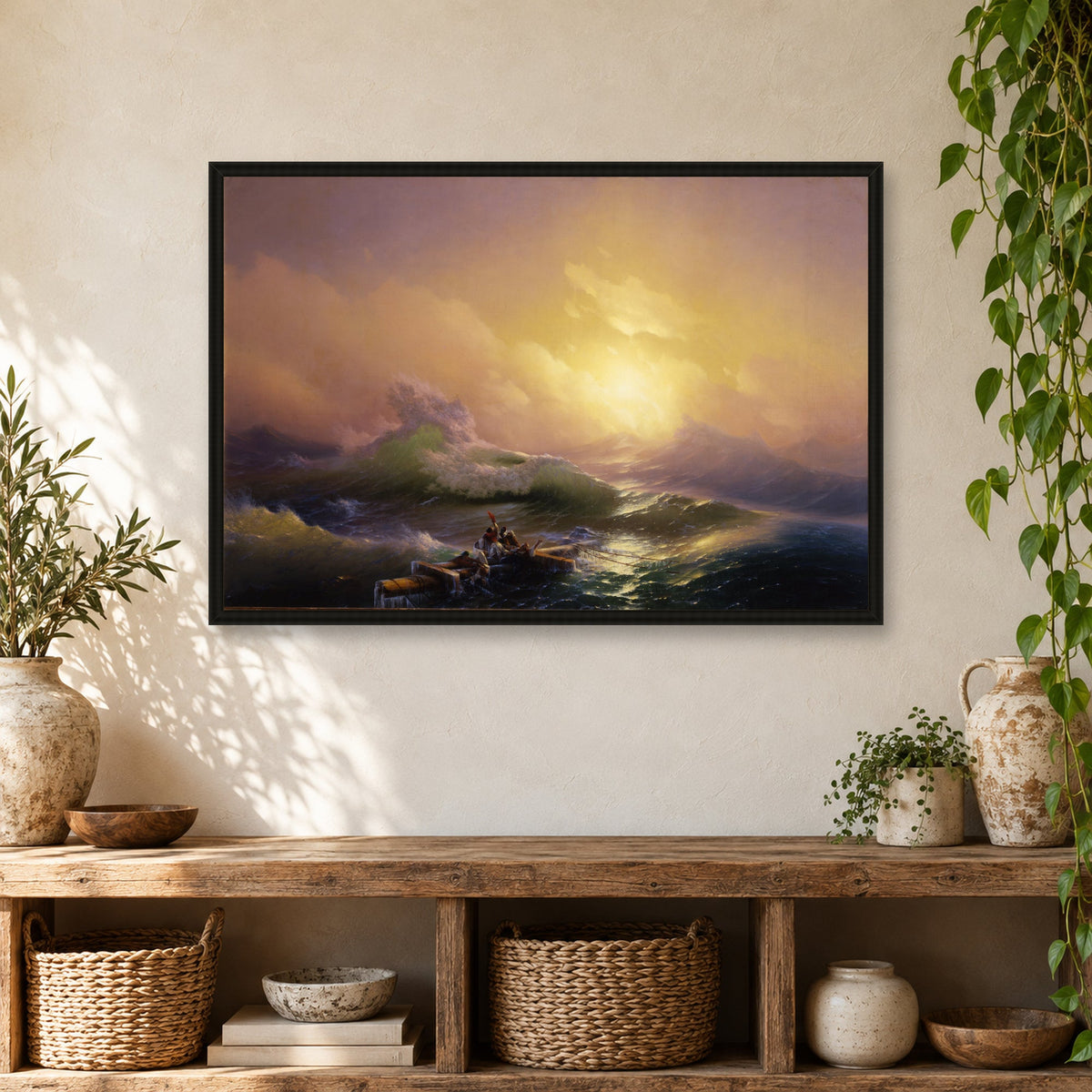 The Ninth Wave by Ivan Aivazovsky — black frame, boho shelf mockup