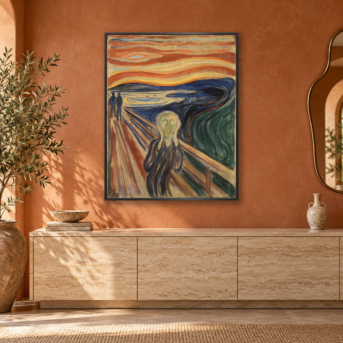 The Scream by Edvard Munch — terracotta / black room mockup