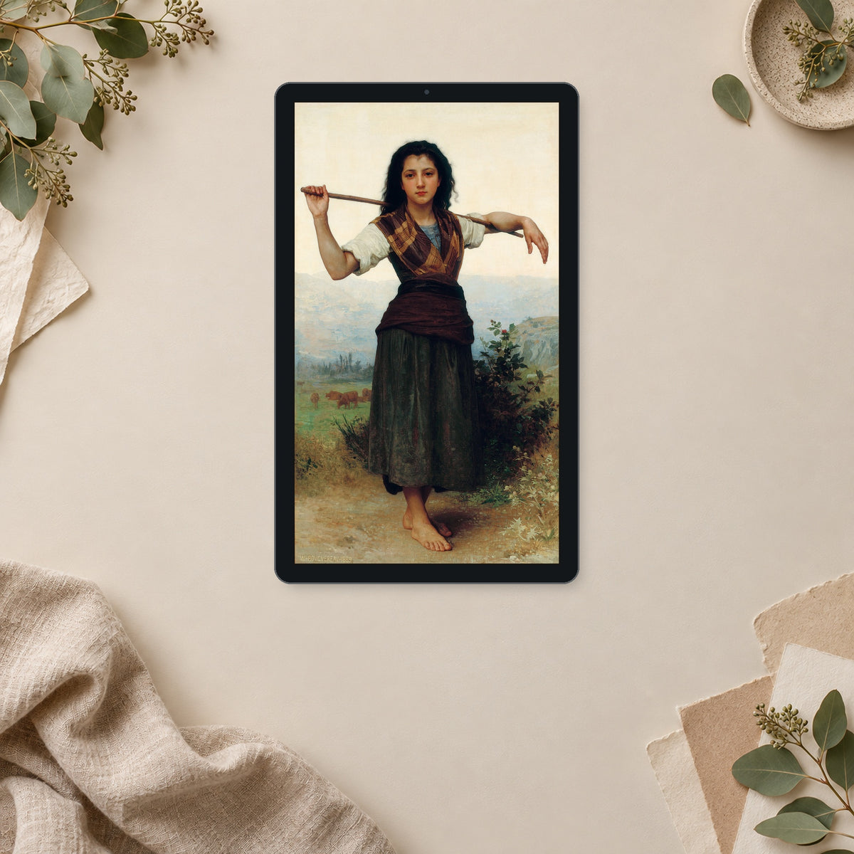The Shepherdess by William-Adolphe Bouguereau — framed room mockup
