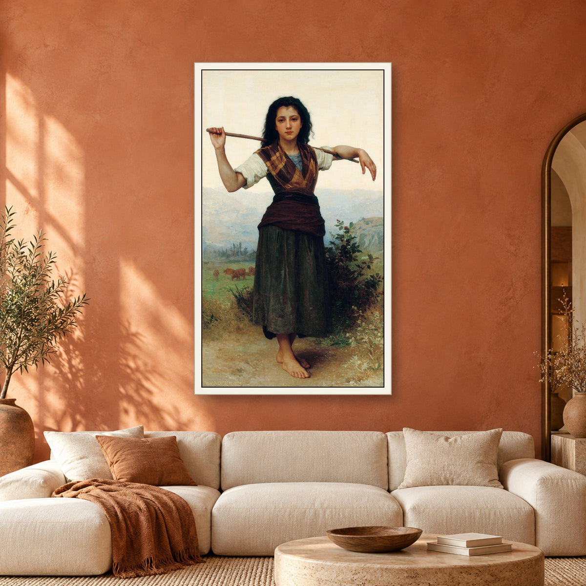 The Shepherdess by William-Adolphe Bouguereau — framed interior mockup