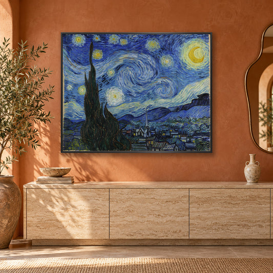 The Starry Night by Vincent van Gogh — framed room mockup